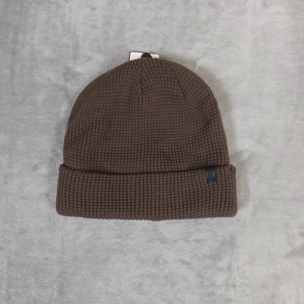 Travis Mathew Cloud Waffle Beanie 2.0 Mens OS Brown Knit Cuffed Hat New